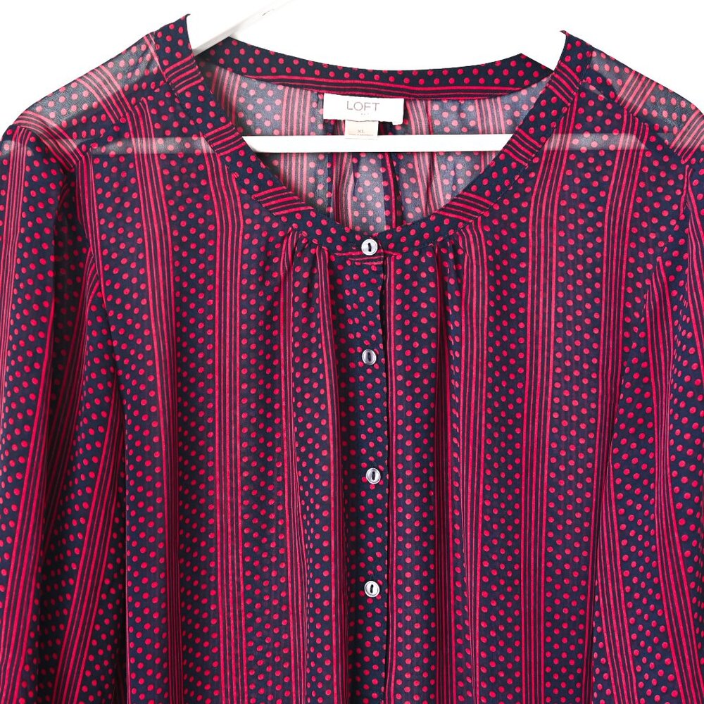 LOFT Maroon & Navy Patterned 3/4 Sleeves Pullover Blouse - Size XL - Picture 5 of 8